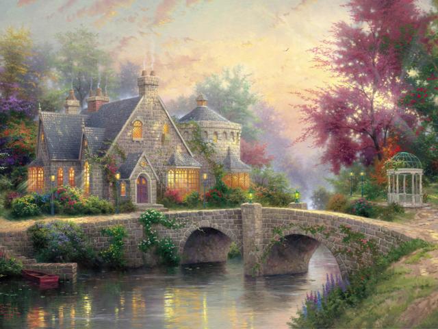 Картина, мост у дома, Томас Кинкейд